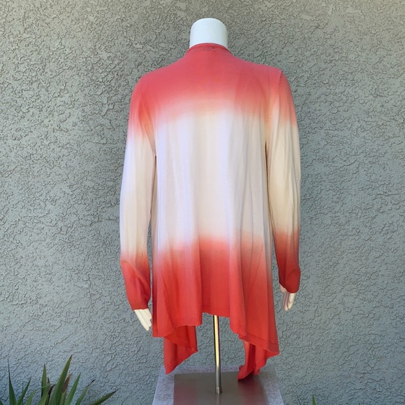 Verve Ami Tie Dye Red White Asymmetrical Waterfall Drape Cardigan Sweater - Picture 6 of 7